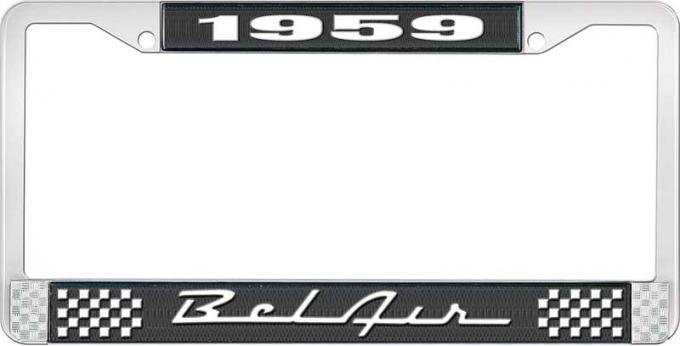 OER 1959 Bel Air Black and Chrome License Plate Frame with White Lettering LF2255901A