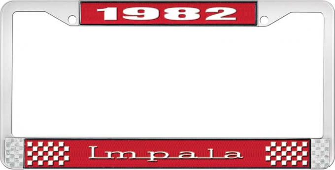 OER 1982 Impala Style #3 Red and Chrome License Plate Frame with White Lettering LF2248203C