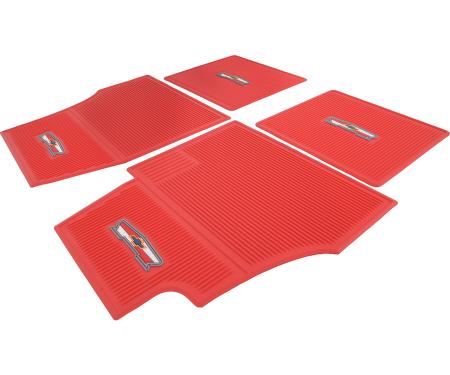 OER 1955-57 Chevy, Ribbed Rubber Floor Mat Set, with "Chevrolet" Crest , Front & Rear, Red, 4 Piece Set M55202
