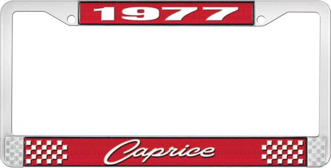 OER 1977 Caprice Style #1 Red and Chrome License Plate Frame with White Lettering LF2277701C