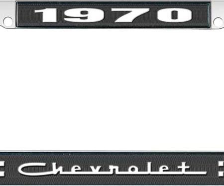 OER 1970 Chevrolet Style # 5 Black and Chrome License Plate Frame with White Lettering LF2237005A
