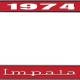 OER 1974 Impala Style #3 Red and Chrome License Plate Frame with White Lettering LF2247403C