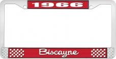 OER 1966 Biscayne Style #2 Red and Chrome License Plate Frame with White Lettering LF2266602C