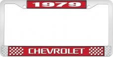 OER 1979 Chevrolet Style # 3 Red and Chrome License Plate Frame with White Lettering LF2237903C