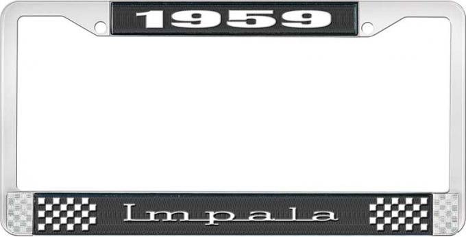 OER 1959 Impala Style #3 Black and Chrome License Plate Frame with White Lettering LF2245903A