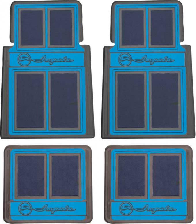 OER 1958 92 Chevrolet Impala Carpet Floor Mat Set Impala Script Logo Blue 4 Piece Set K76108 Classic Chevy