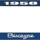 OER 1958 Biscayne Style #2 Blue and Chrome License Plate Frame with White Lettering LF2265802B