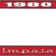 OER 1980 Impala Style #3 Red and Chrome License Plate Frame with White Lettering LF2248003C