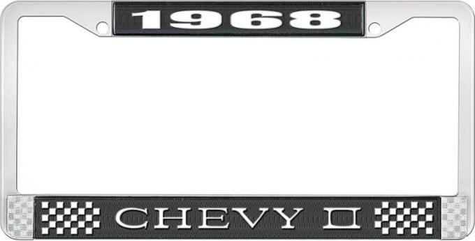 OER 1968 Chevy II Black and Chrome License Plate Frame with White Lettering LF3556801A