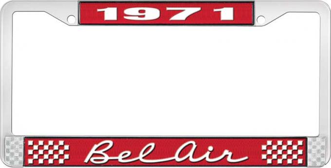 OER 1971 Bel Air Red and Chrome License Plate Frame with White Lettering LF2257102C