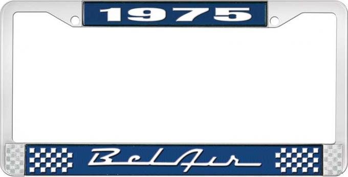 OER 1975 Bel Air Blue and Chrome License Plate Frame with White Lettering LF2257501B