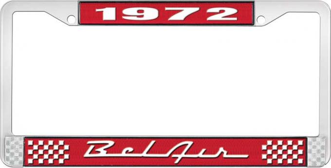 OER 1972 Bel Air Red and Chrome License Plate Frame with White Lettering LF2257201C