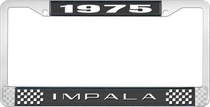 OER 1975 Impala Style #2 Black and Chrome License Plate Frame with White Lettering LF2247502A