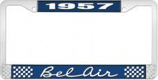 OER 1957 Bel Air Blue and Chrome License Plate Frame with White Lettering LF2255702B