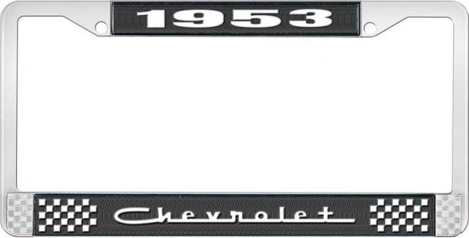 OER 1953 Chevrolet Style #5 Black and Chrome License Plate Frame with White Lettering LF2235305A