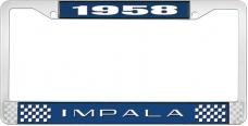 OER 1958 Impala Style #2 Blue and Chrome License Plate Frame with White Lettering LF2245802B