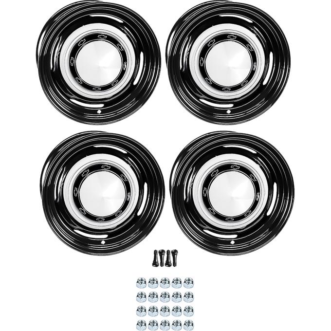 OER 1956 Chevrolet Factory Style 15" Steel Wheels, Dog Dish Style, 7" Wide, 4-3/4" Backspacing *881505