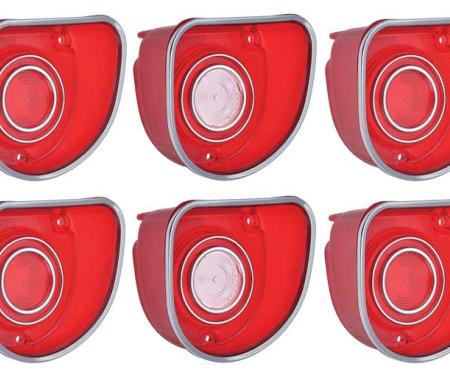 1968 Impala SS and Caprice, Tail Lamp and Back Up Lamp Lens Set, 6-Piece Set, With Two Circular Chrome Accents