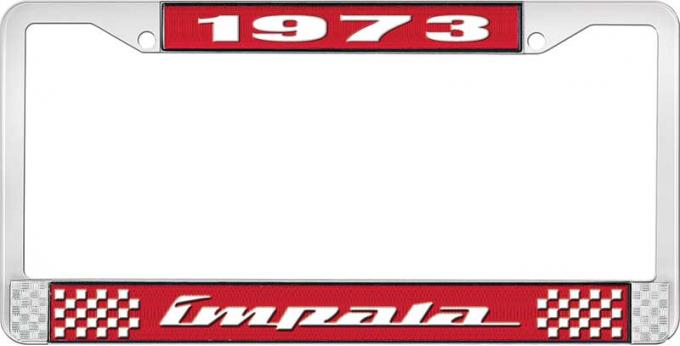 OER 1973 Impala Style #4 Red and Chrome License Plate Frame with White Lettering LF2247304C