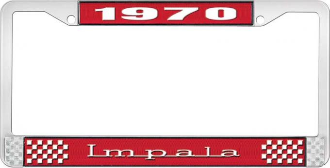 OER 1970 Impala Style #3 Red and Chrome License Plate Frame with White Lettering LF2247003C