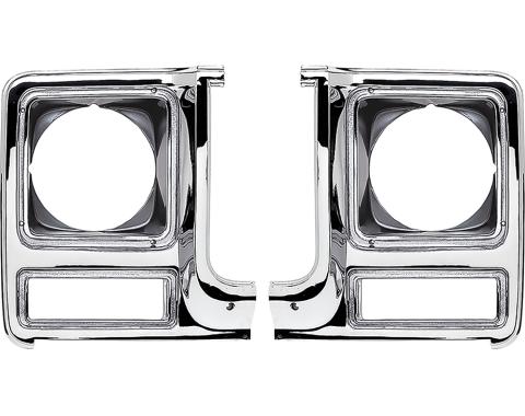 1979-80 Chevrolet, GMC, Pickup, Blazer, Jimmy, Suburban, Headlamp Bezels, Chrome and Dark Argent Silver, LH and RH, Vehicles with Round Headlamps
