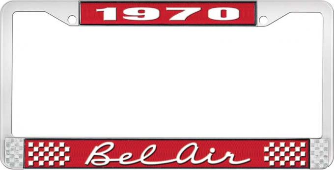 OER 1970 Bel Air Red and Chrome License Plate Frame with White Lettering LF2257002C