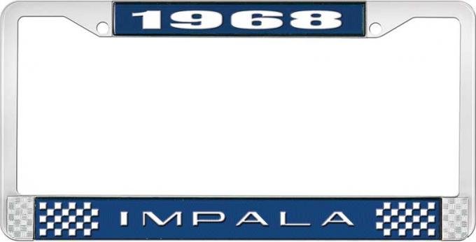 OER 1968 Impala Style #2 Blue and Chrome License Plate Frame with White Lettering LF2246802B