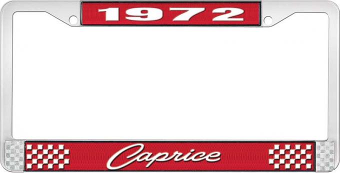 OER 1972 Caprice Style #1 Red and Chrome License Plate Frame with White Lettering LF2277201C