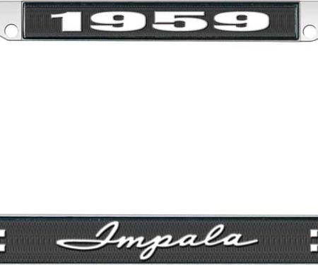 OER 1959 Impala Style #1 Black and Chrome License Plate Frame with White Lettering LF2245901A