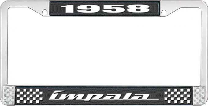 OER 1958 Impala Style #4 Black and Chrome License Plate Frame with White Lettering LF2245804A
