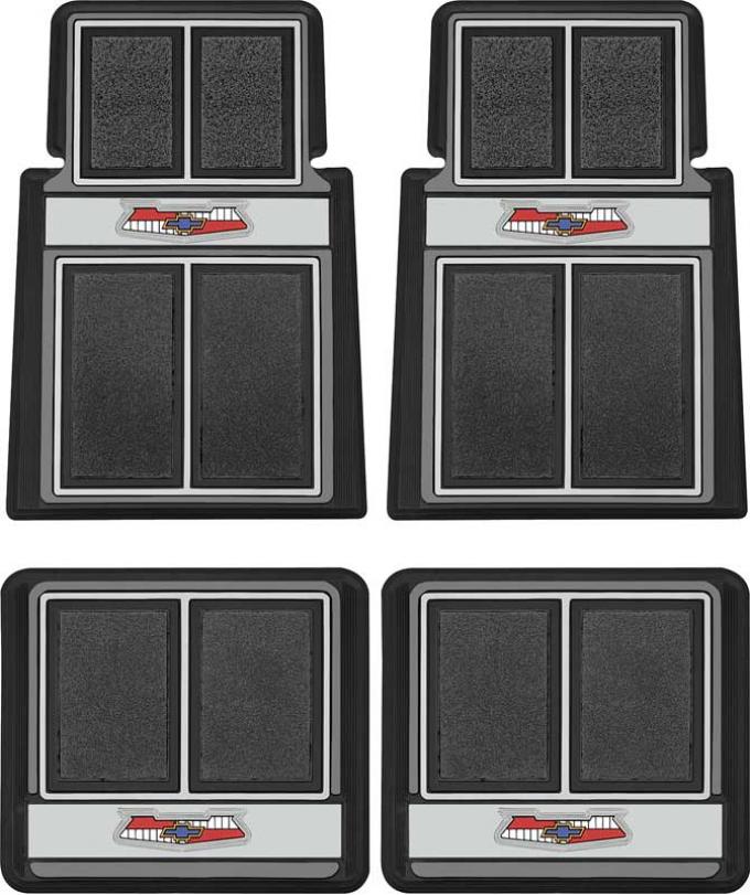 OER 1955-57 Chevrolet 4 Piece Black / Charcoal / Gray Custom Carpet Floor Mats with Bel Air Crest Logo M55111
